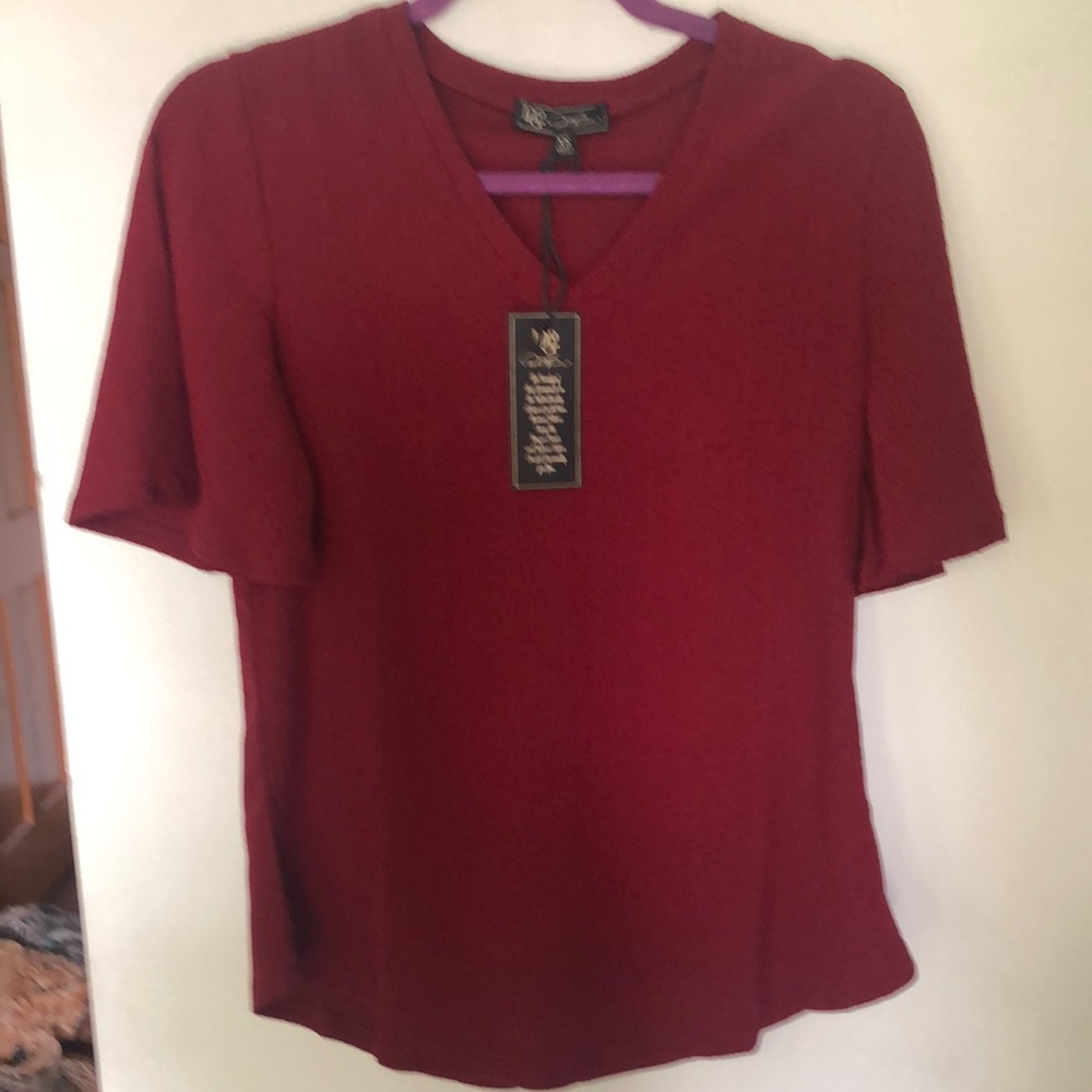 DG2 by Diane Gilman Red Short Sleeve Relaxed Blouse